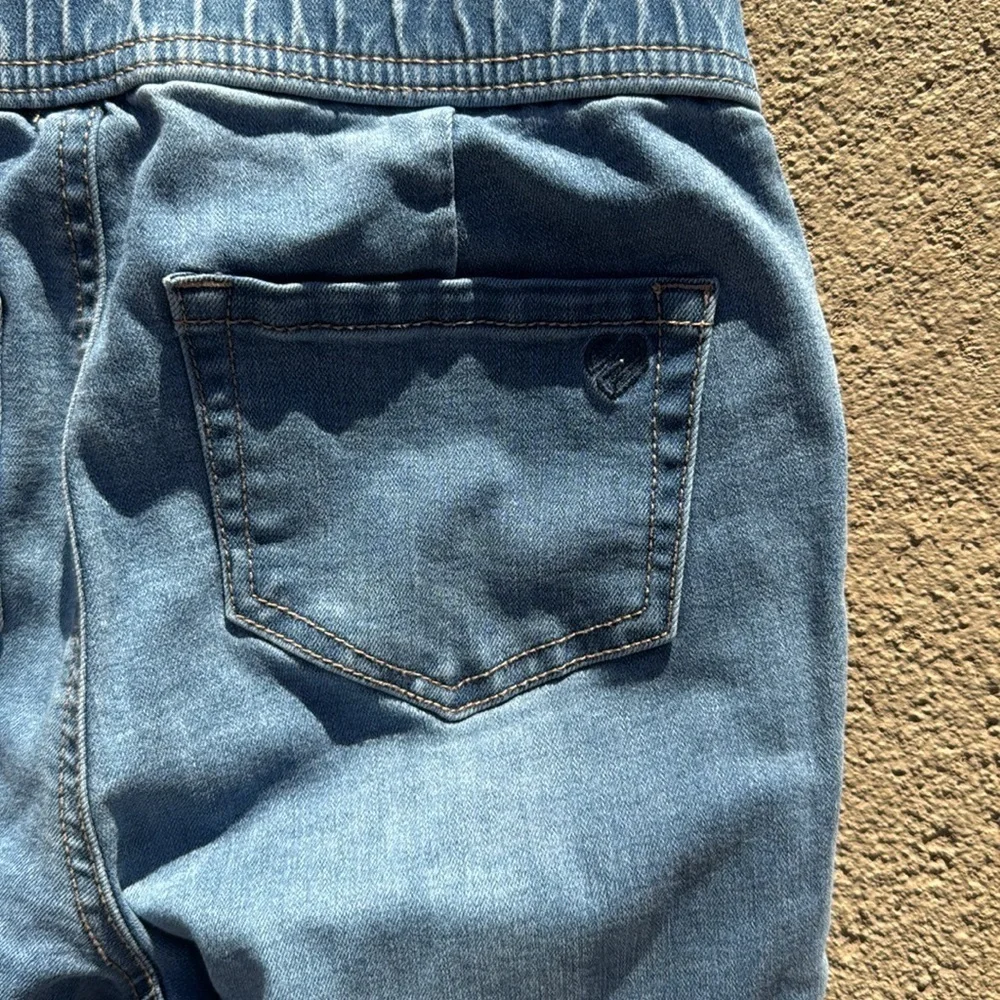 Justice girls elastic waist jeans glitter and distressed size 12